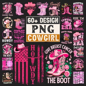 Pink Cowgirl PNG Bundle, Pink Cowgirl Shirt Design, Howdy PNG Sublimation, Retro Pastel PNG Pack, Pink Western Design Bundle
