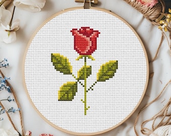 ミニクロスステッチパターン。バラ。クロスステッチチャート。フラワー
