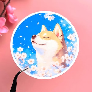 Autocollant en vinyle fleurs Shiba Inu pour chien Kawaii autocollant imperméable en vinyle pour chien mignon autocollant esthétique pour chien Sakura autocollant japon découpé