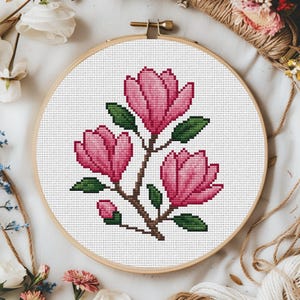 Cross Stitch Pattern Magnolia Flower: Printable PDF + Saga file