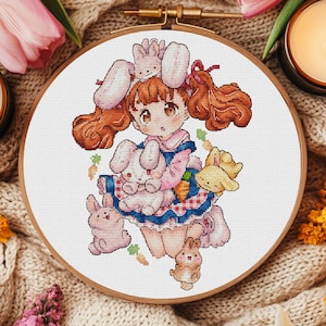 Cross Stitch Pattern Anime Rabbit Girl: Printable PDF + Saga file