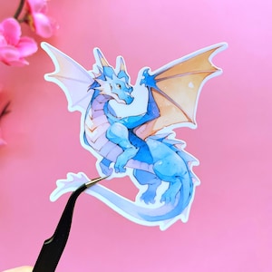 Dragon Sticker, Fantasy Vinyl Sticker, Cute Watercolor Dragon Sticker, Blue Dragon Sticker, Dragon Laptop Sticker, Dragon Waterproof Sticker