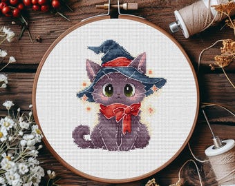 Cross Stitch Pattern Halloween Cat: Printable PDF + Saga file