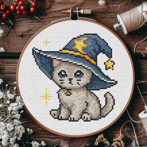 Cross Stitch Pattern Halloween Witch Cat: Printable PDF + Saga file