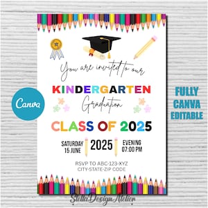 Invito di laurea per la scuola materna Canva, invito per la festa di annuncio della scuola materna, modello elettronico per la scuola materna, modello modificabile e stampabile, 2025