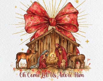 Handgezeichnete Weihnachtskrippe PNG: Retro Weihnachten Sublimation (Digitaler Download)