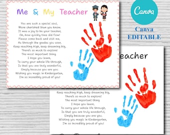 Me & My Teacher, Handprint Art Craft, End of School Poem, Preschool PreK Graduation, Daycare Activity, Teacher Appreciation Gift