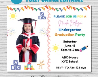 Invitaciones de Canva para la graduación de jardín de infantes y preescolar: descarga digital para la ceremonia de preescolar