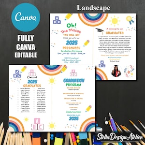 幼稚園卒業プログラムテンプレート 日付を保存 招待状 編集可能 無料 Canva 招待状 印刷可能なカード 幼稚園 幼稚園卒業式