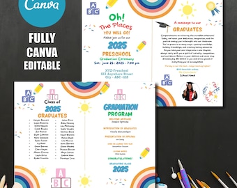 Preschool Graduation program template Save the date invitation editable free Canva invite printable card kindergarten Prek grad ceremony