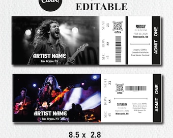 Toile de billet de concert modifiable, modèle de billets de bricolage, billet de concert personnalisé imprimable, idée cadeau d'anniversaire, cadeau surprise, téléchargement numérique