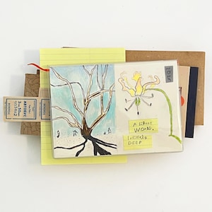 Ilustraciones collage de flores y grandes árboles | Formatos A5 y A6 para imprimir | Descarga digital (PDF y PNG)