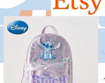 Disney Loungefly Stitched Cartoon Sequined Kindergarten School Bag for Boys and Girls Fashionable Trendy Versatile Cute Travel Kids Backpack