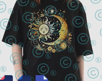 Sun Moon Floral PNG Svg, Boho Celestial Clipart, Cosmic Moon and Sun Design, Astrology Graphic Digital File, Bohemian Sun Moon Printable