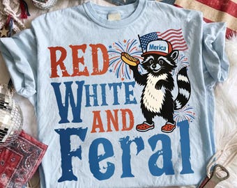 Red White And Feral Raccoon PNG, Patriotic Cartoon Shirt Design Digital Download