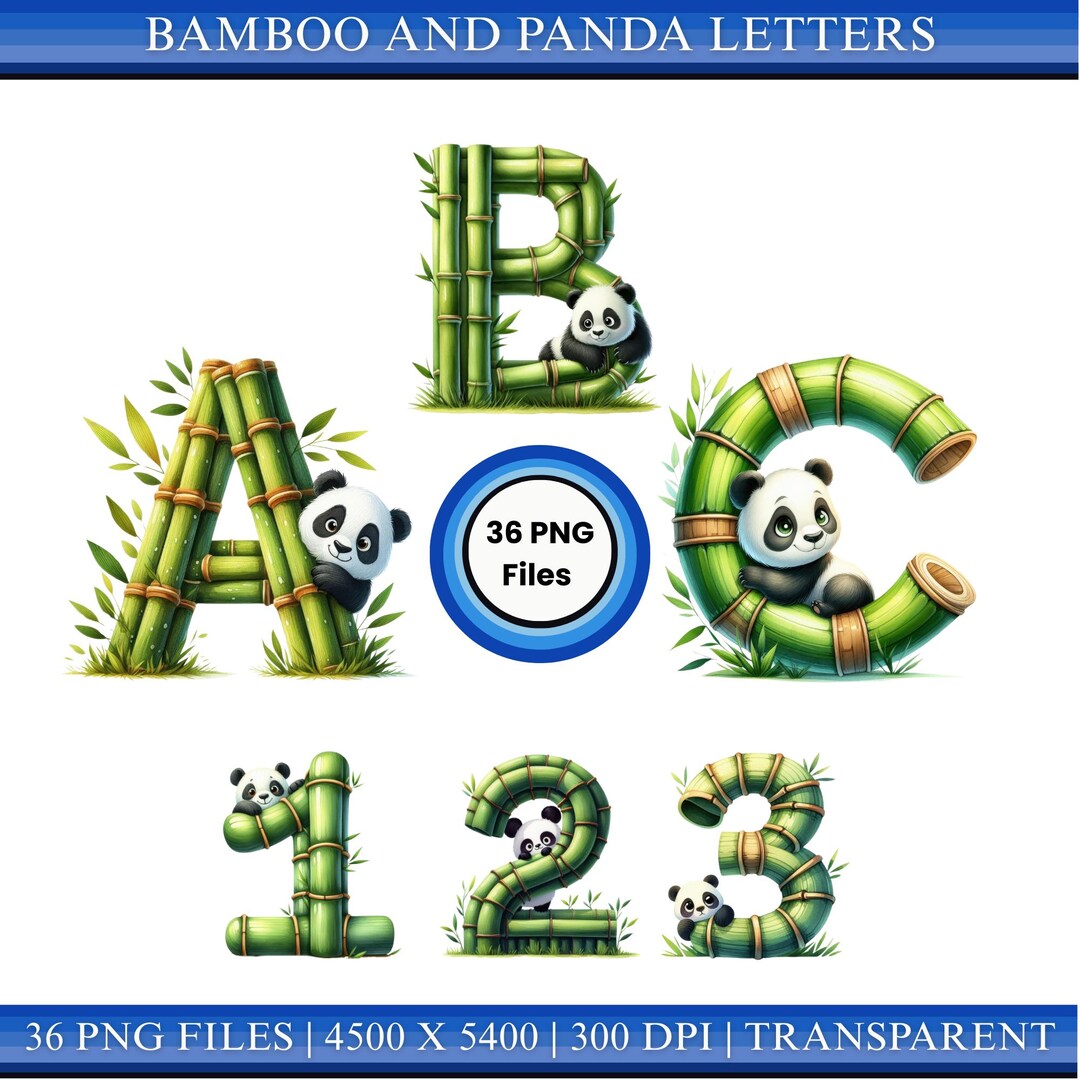 Panda Bamboo Alphabet – Nursery Decor PNG Clipart (digital Download) - Etsy