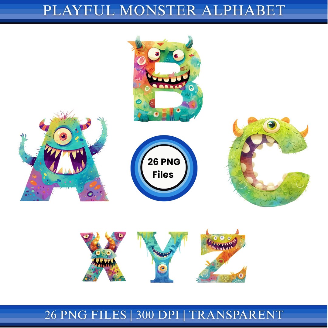 Monster Alphabet PNG A-Z, Kids Letters Clipart for Classroom Decor - Etsy
