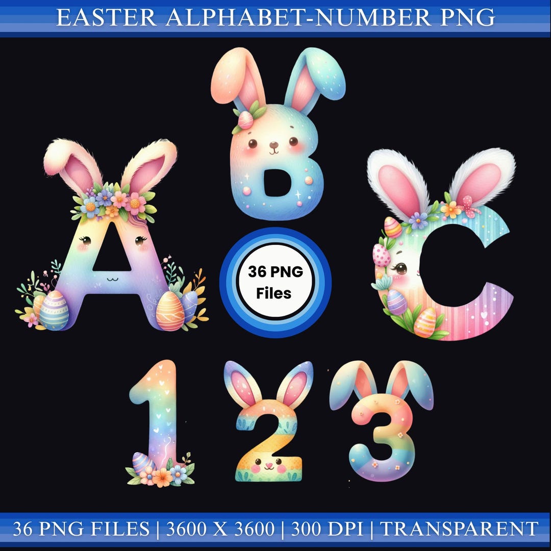 Easter Bunny Alphabet PNG A–Z | Spring Letters for Kids Crafts, Nursery ...