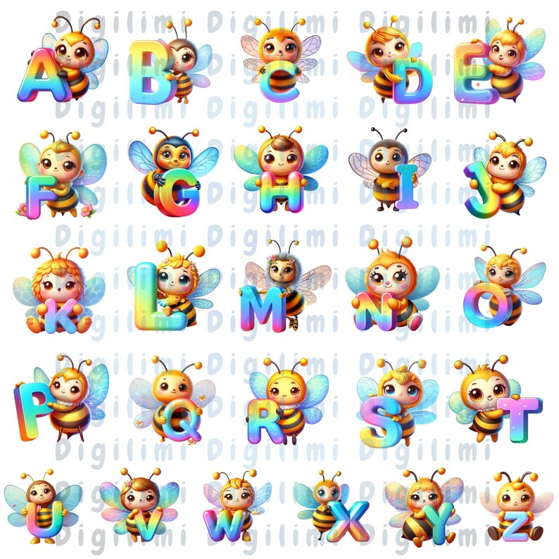 Bee Alphabet PNG, Cartoon Honey Bee ABC Letters A–Z 0–9, Cute Nursery ...