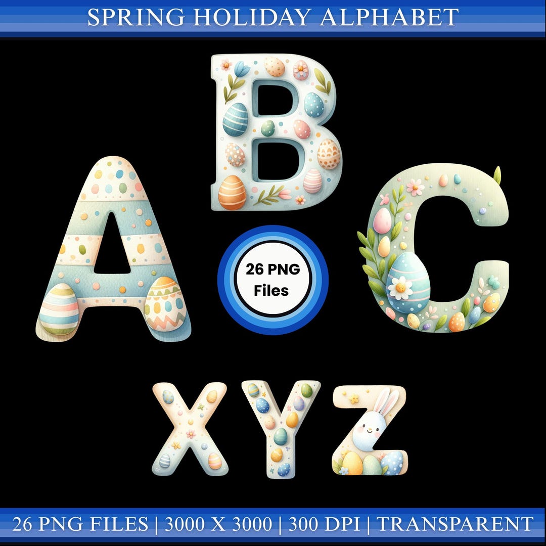 Easter Egg Alphabet PNG A–Z & 0–9 | Spring ABC Letters Clipart for ...