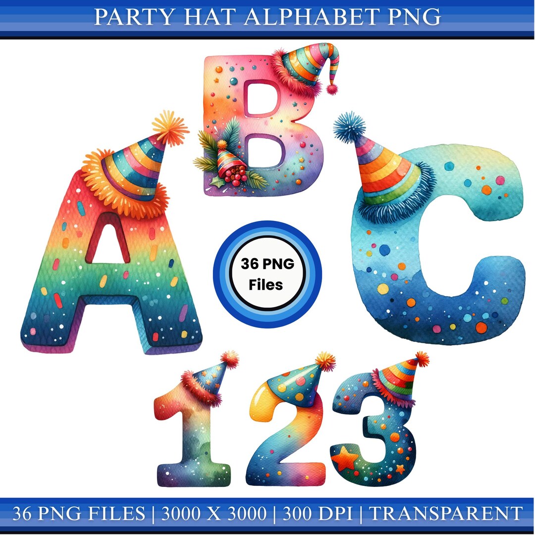 Party Hat Alphabet PNG – Birthday Numbers & Letters (digital Download ...