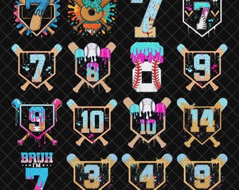 Baseball Birthday PNG Numbers 3-14 Bundle Png| Drip Ice Cream Baseball Home Plate Design for Boys | Sport Birthday Shirt Sublimation