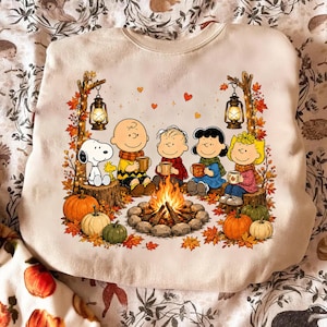 Snoopy Fall Campfire PNG, Snoopy Friends PNG, Autumn Camping PNG, Pumpkin Season Shirt, Cozy Fall Sublimation, Halloween Fall Png