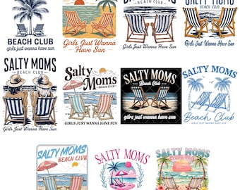 Salty Moms Beach Club PNG Bundle, Summer Beach Mom Design, Girls Just Wanna Have Sun, Vacation Mom Sublimation PNG