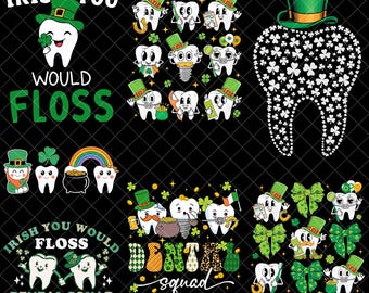 St Patrick Dental Bundle Png, Irish You Would Floss Png, Dental Squad Png, Dentist Hygienist Tooth Leprechaun Png, Shamrock Png