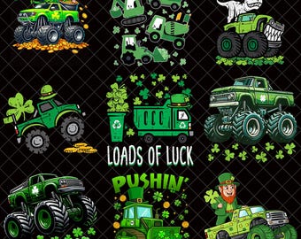 St Patrick Day Monster Truck PNG, Shamrock Construction Truck Clipart, Irish Lucky Truck Sublimation Design