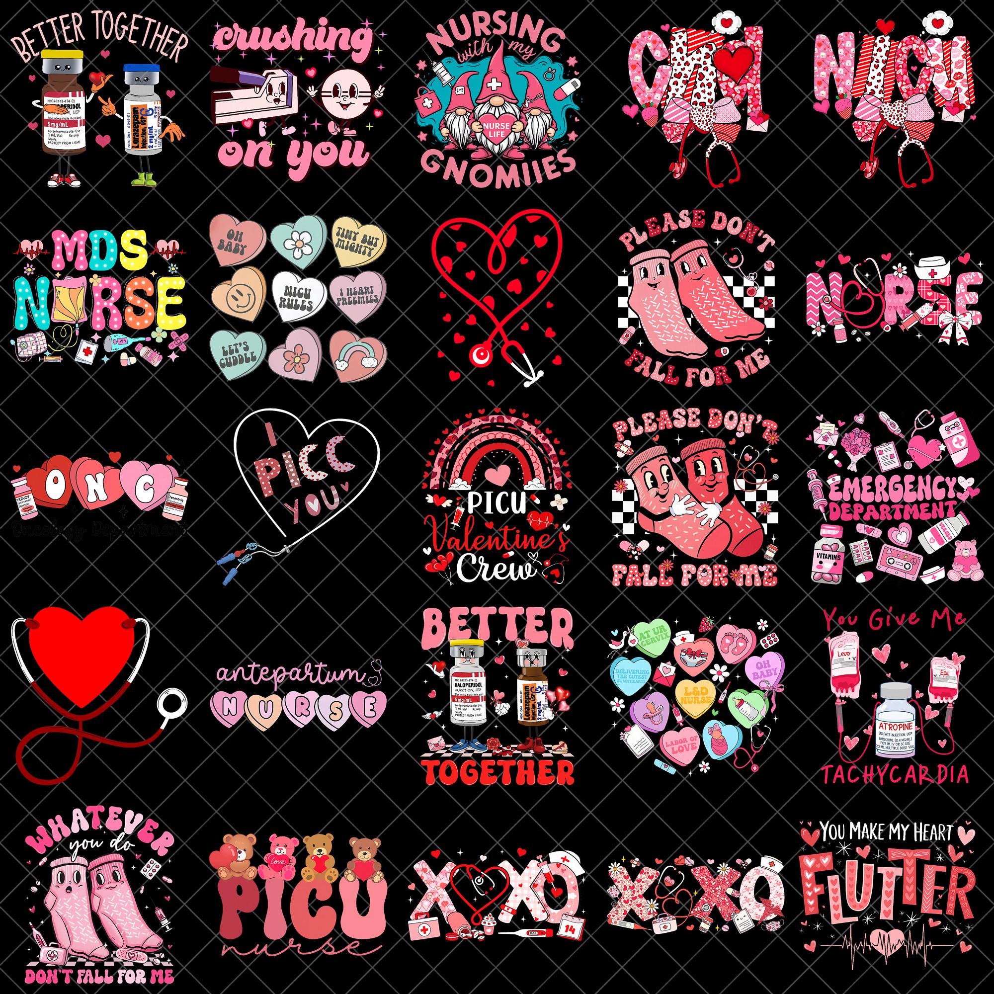 Nurse Valentine PNG Bundle, NICU Picu ER Love Designs, Funny Medical ...