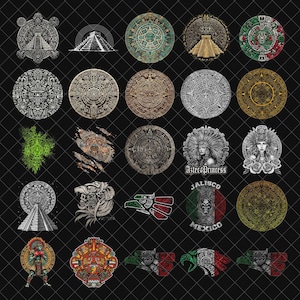 Aztec Mayan Calendar PNG Bundle, Ancient Mexican Warrior Sublimation Designs, Tribal Symbol Png, Mesoamerican Cultural Graphics