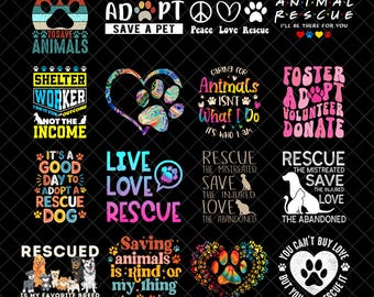 Rescue Animal Bundle Png, Shelter Cut Files Cat Dog PNG, Rescued Print Veterinary, Print Love Animals Adoption Rescued Saying Quote