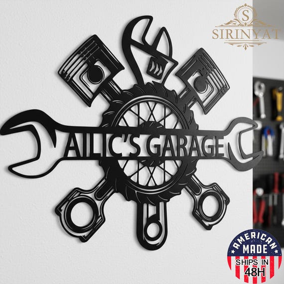 Custom Garage Name Metal Sign,Personalized Workshop Name Sign ,Car Mechanic Repair,Metal Decor,Name Metal Art for Garage,Garage Name Sign