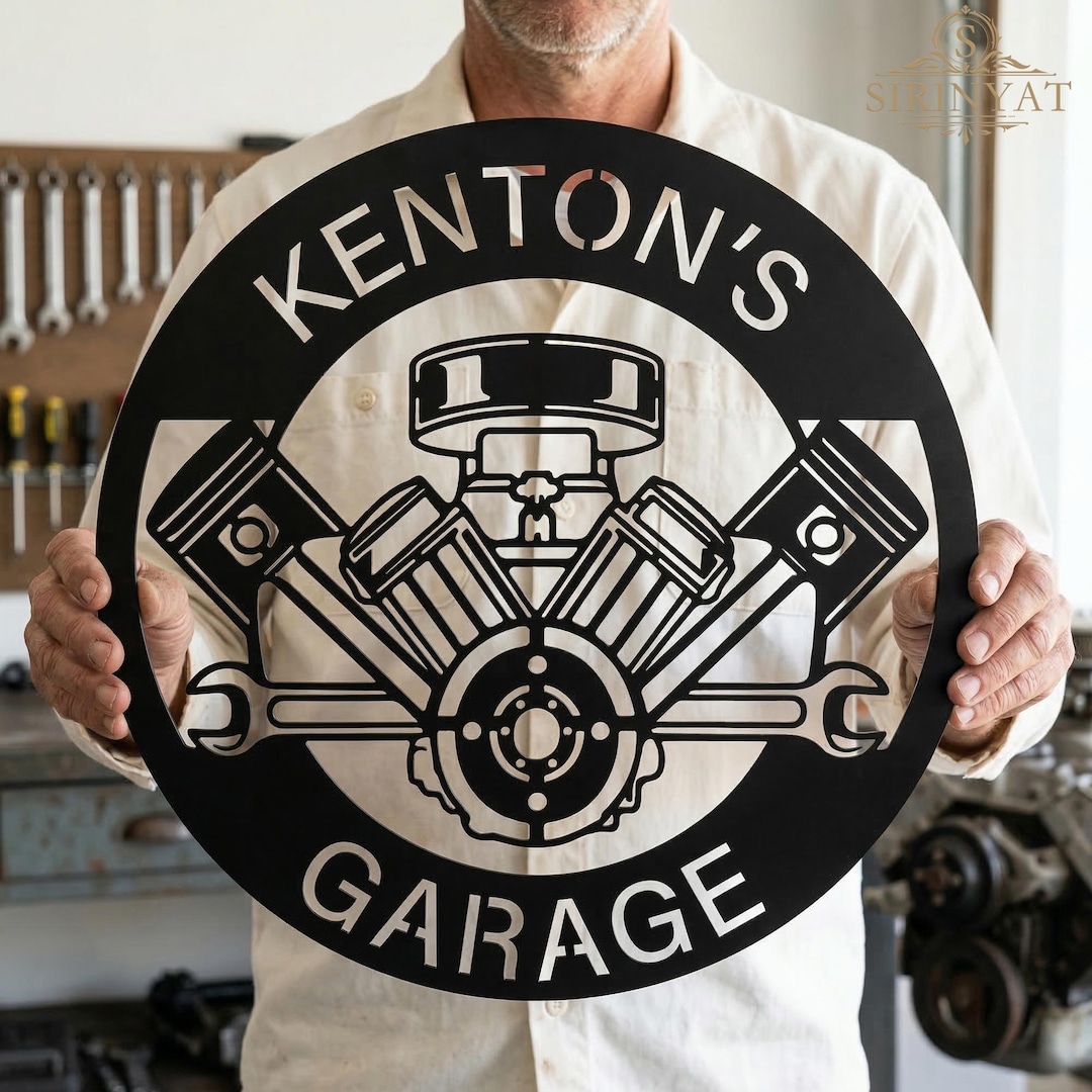Personalized Engine Piston Garage Metal Sign, Custom Mechanic Workshop ...