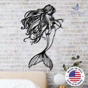 Exquisite Metal Mermaid Wall Decor, Nautical Ocean Decor, Marine Themed Sculpture For Living Room, Bathroom or Beach House, Unique Gift Idea