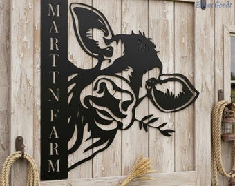 Custom Cow Farm Metal Sign with Family Name,Farmer Dad Cow Metal Wall Art with Custom Name,Custom Cow Metal Sign with Name,Housewarming Gift