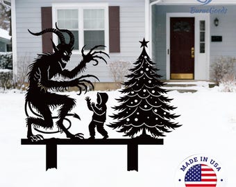 Krampus Metal Yard Art,Metal Garden Stake,Alternative Xmas Decor,Holiday Yard Art,Dark Holiday Decor, Outdoor Xmas Sign, Gothic Garden Decor
