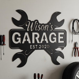 Personalized  Wrench Design Garage Metal Sign, Custom Name & Est Year Workshop Wall Art, Man Cave Wall Decor, Mechanic Gift, Gift For Dad