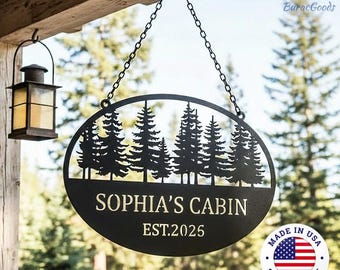 Personalized Family Mountain Lodge Sign,Pine Tree Family Lodge Sign,Modern Mountain Cabin Plaque,Custom Mountain Cabin Sign with Name&Year,