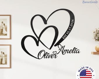 Custom Metal Sign for Anniversary & Wedding Dates,Modern Heart Wedding Memorial Metal Sign,Valentine's Love Story Plaque,Heart Metal Decor