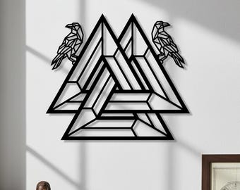 Valknut Viking Metal Wall Art, Geometric Raven Triangle Sign, Norse Symbol Decor, Odin's Ravens Metal Art, Minimalist Norse Wall Hanging