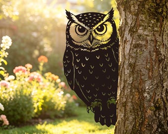 Wise Owl Metal Tree Plaque, Detailed Wildlife Wall Art for Outdoors, Rustic Cabin and Garden Fence Decor, Owl Lover’s Novelty Gift
