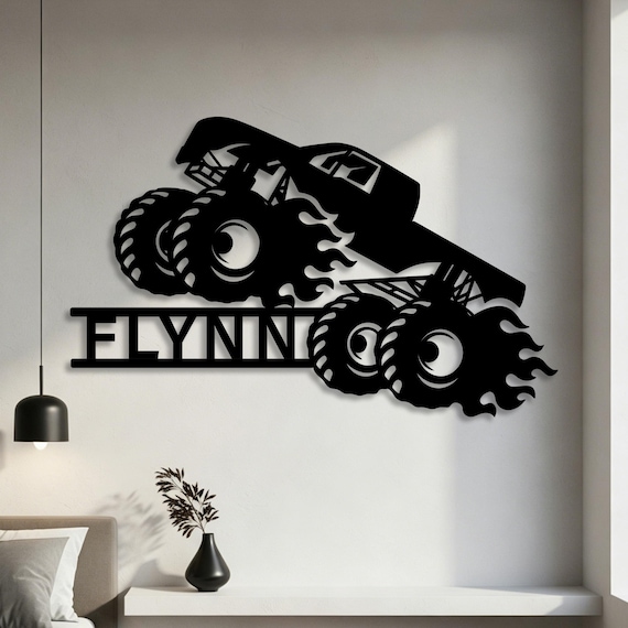 Custom Flying Monster Truck Metal Wall Sign, Personalized Off-Road Mud Truck Silhouette Art, Boys Room & Garage Decor, Gift for Truck Fans