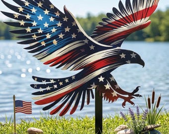 American Eagle Garden Sign with US Flag,Patriotic Outdoor Decor for 4th of July Lawn,American Eagle Yard Sign,Meaningful Housewarming Gift