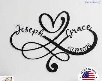 Modern Infinity Love Sign,Custom Wedding Date Metal Sign,Timeless Infinity Heart Plaque,Elegant Anniversary & Bedroom Metal Wall Decor Gift