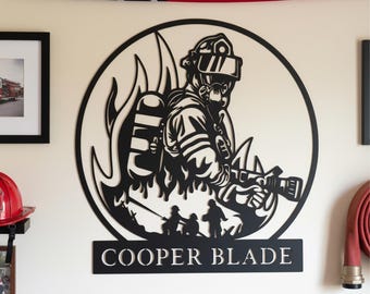 Custom Firefighter Metal Wall Art, Fire Department Sign, Fireman Silhouette Decor,  Fire Department Home Decor, Firefighter Gift Idea