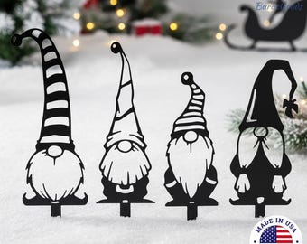 Christmas Garden Stakes,Holiday Outdoor Decor Gift,Rustic Christmas Gnome Stakes,Metal Outdoor Decor Set,Festive Metal Gnome Collection