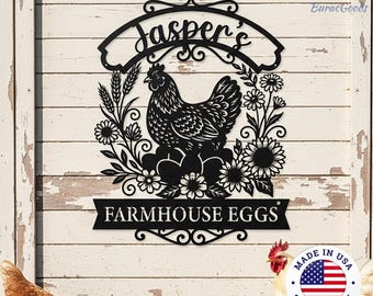 Custom Farm Fresh Eggs Metal Sign,Rustic Metal Farm Sign,Farmhouse Chicken Coop Metal Sign,Vintage Wall Art for Country Coop or Backyard