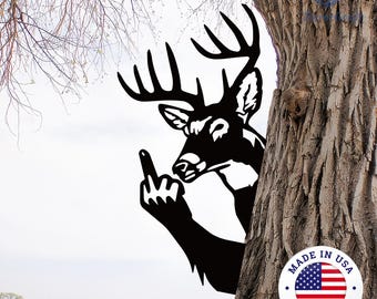 Woodland Humor Deer Plaque,Playful Middle Finger Metal Sign,Cheeky Metal Garden Art,Wild Deer Attitude Metal Art,Humorous Garden/Cabin Sign